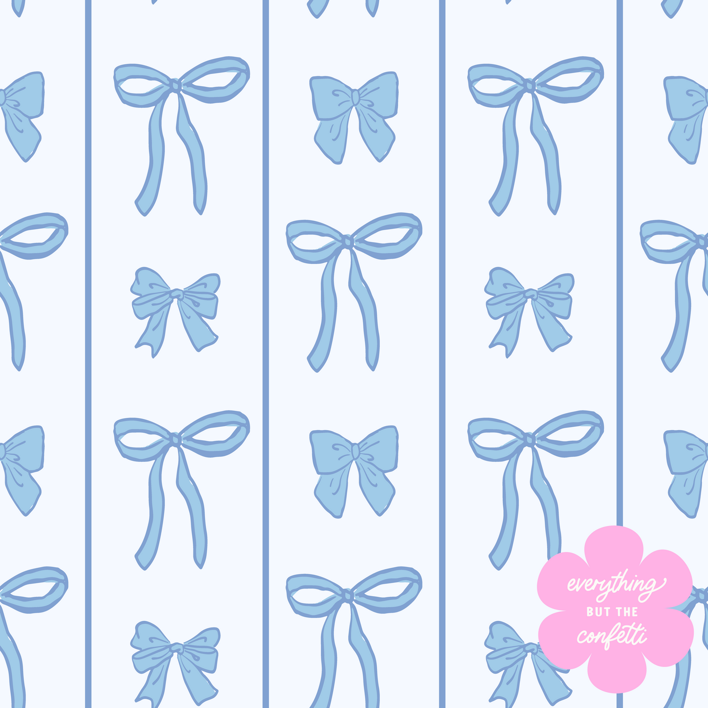 "Bows and Stripes" (Blue) Seamless Digital Pattern