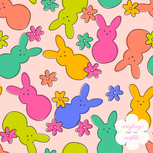 "Easter Bunny Blooms" (Bright) Seamless Digital Pattern