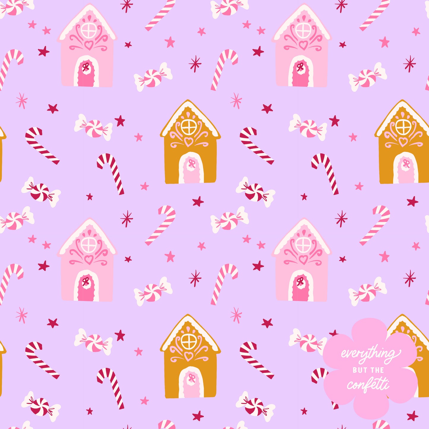 "Gingerbread Wonderland" (Soft Violet) Seamless Digital Pattern