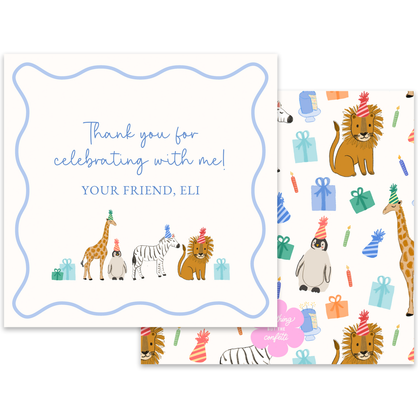 Party Animals (Blue) Favor Tag Template