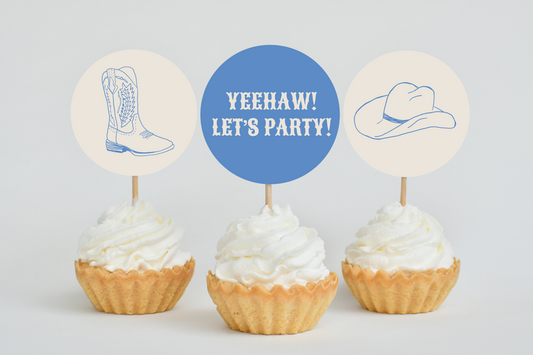 Wild West (Blue) Printable Cupcake Toppers