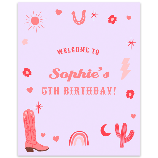 Cowgirl Party Sign Template