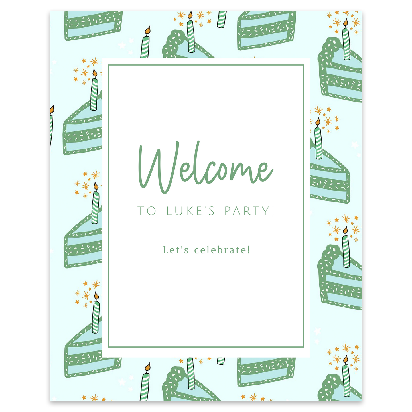 Birthday Cake (Green) Party Sign Template
