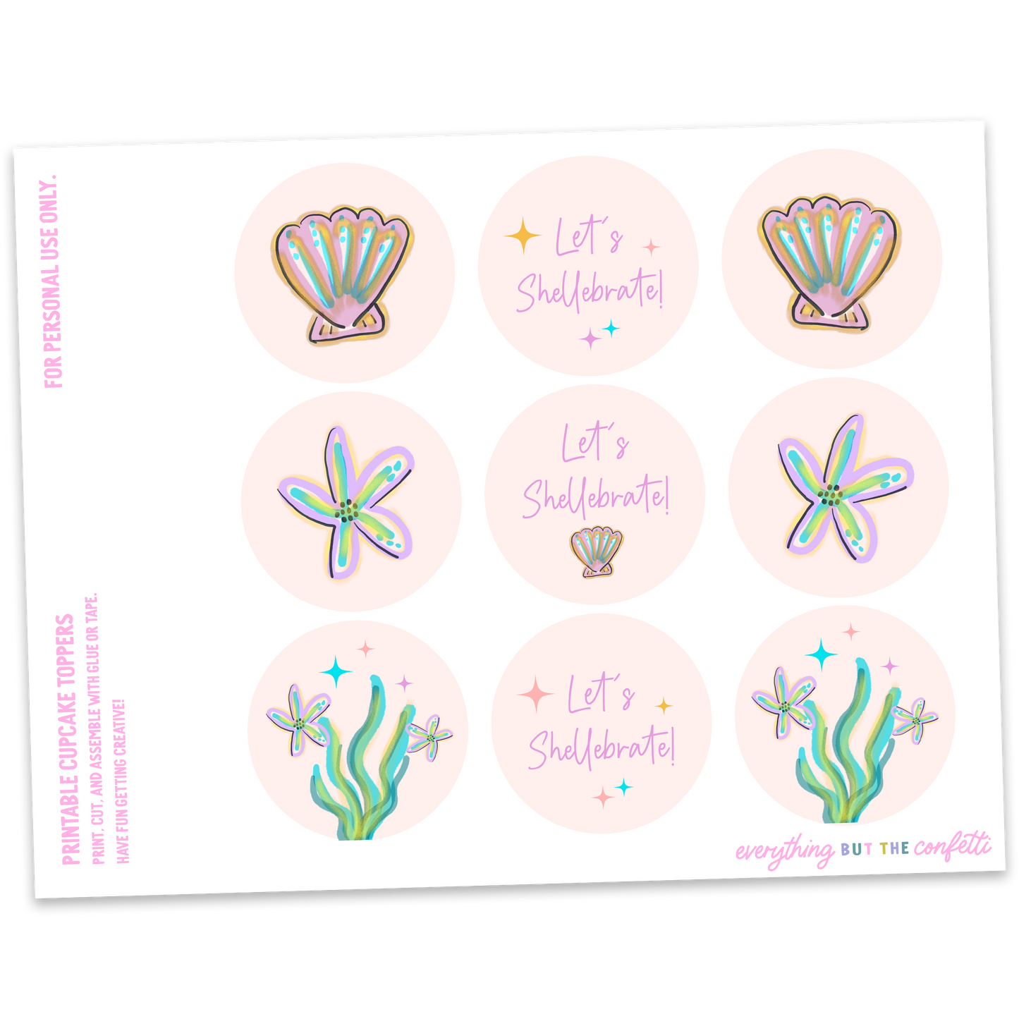Magical Shell-e-bration Printable Cupcake Toppers