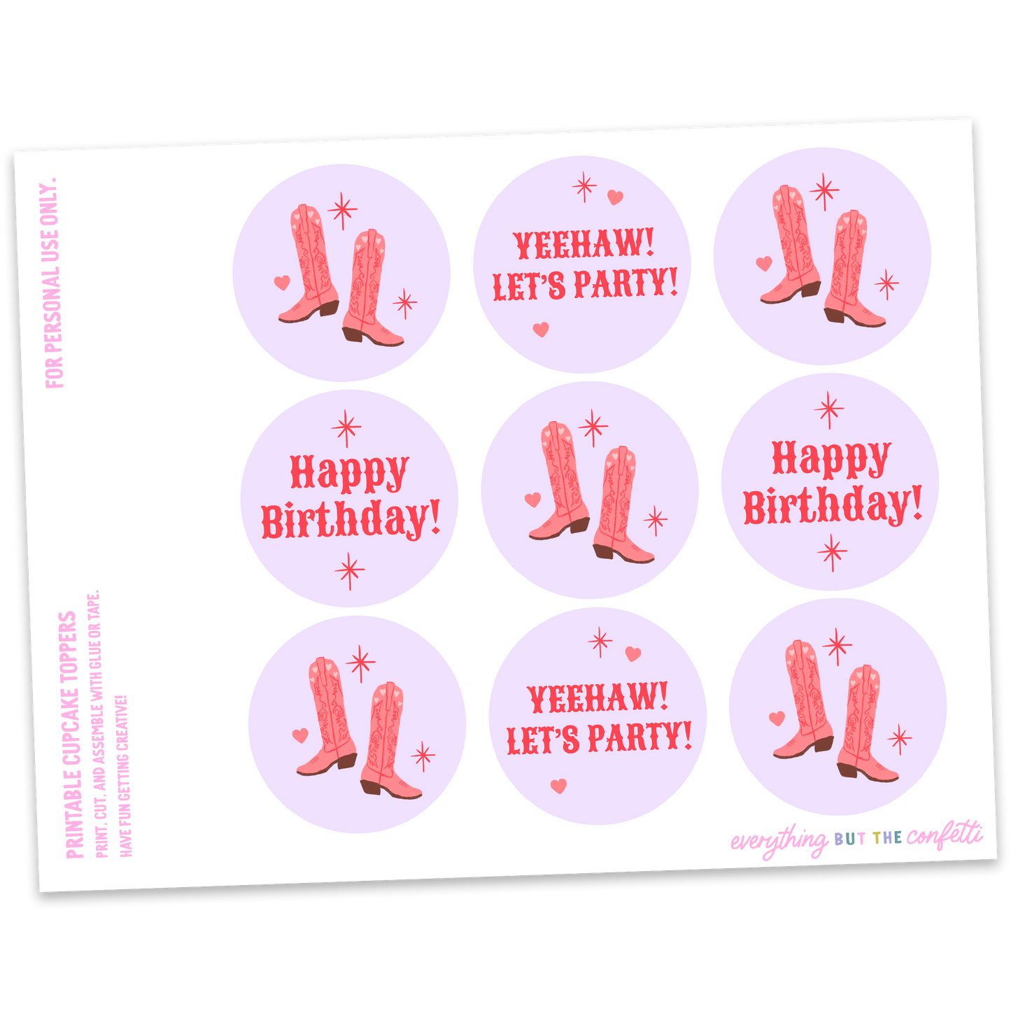 Cowgirl Printable Cupcake Toppers
