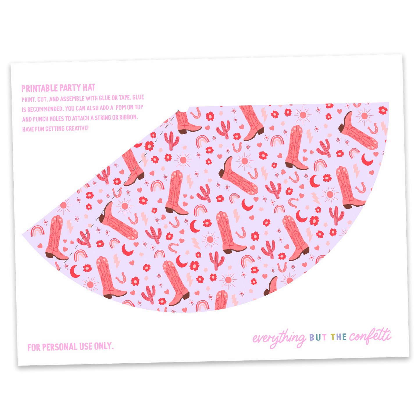 Cowgirl Printable Party Hat