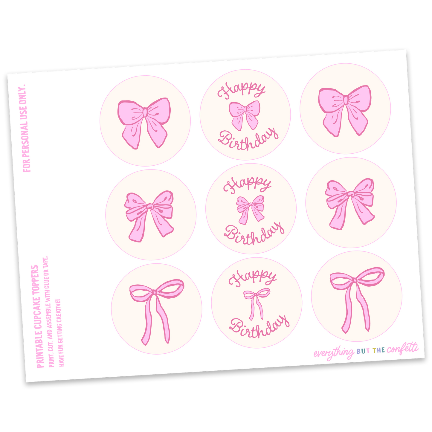 Bows Printable Cupcake Toppers