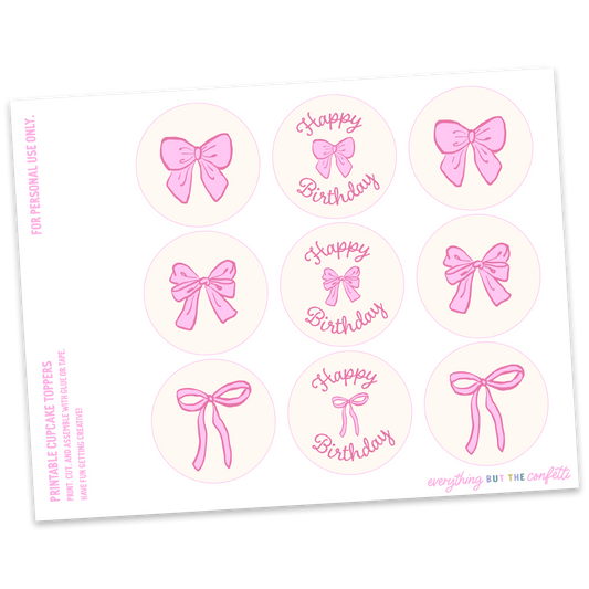 Bows Printable Cupcake Toppers