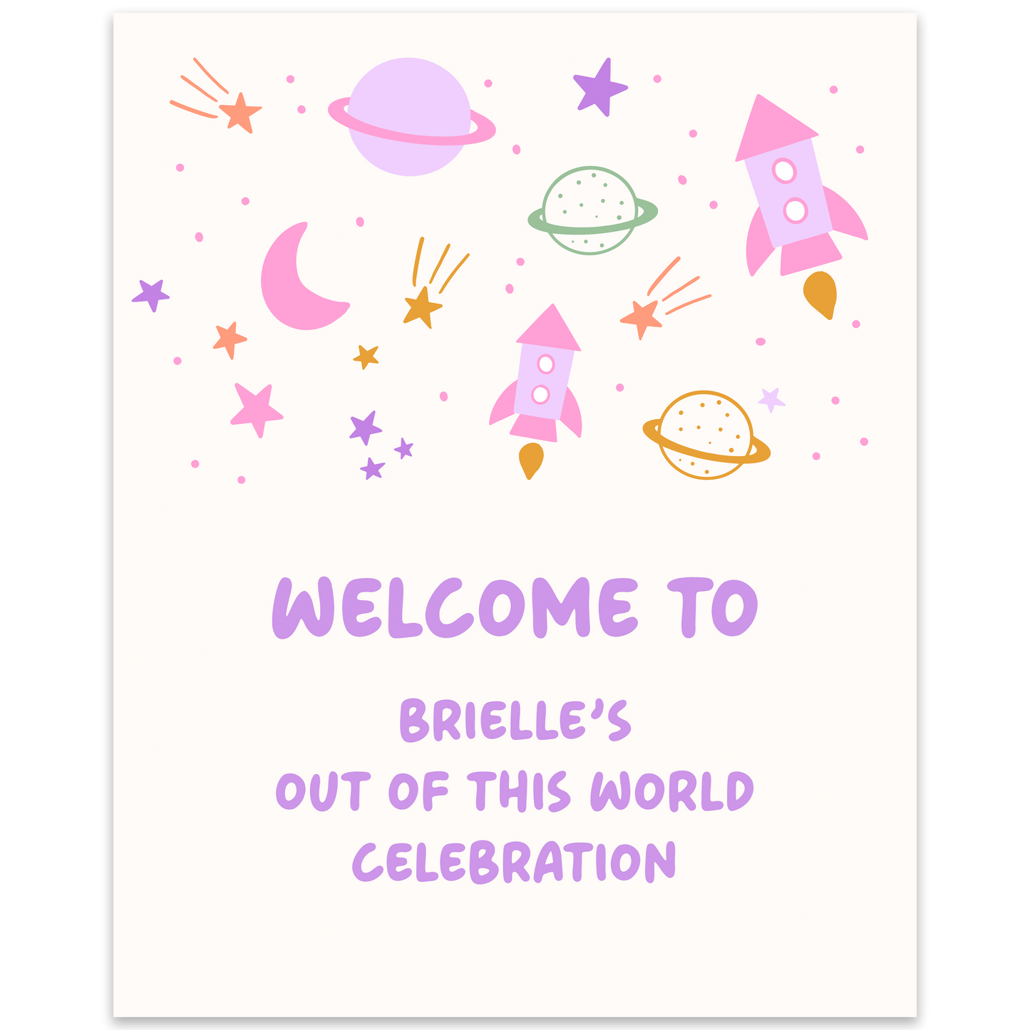 Out of this World (Pink) Party Sign Template