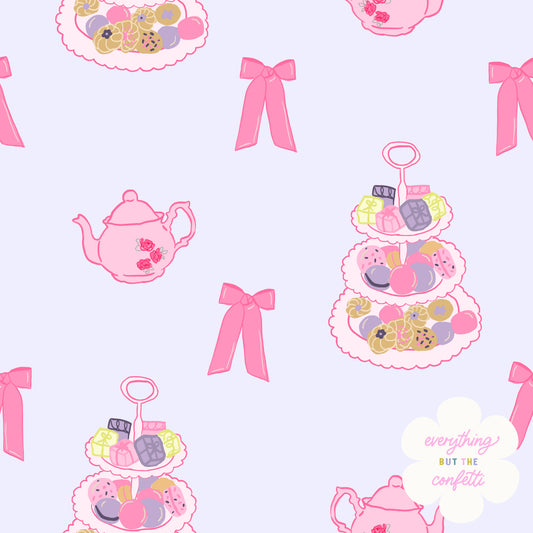 "Tea Party" (Lilac) Seamless Digital Pattern