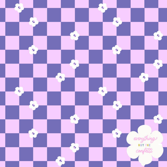 "Checkered Blooms" (Purple) Seamless Digital Pattern