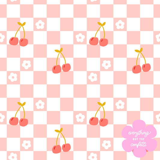 "Checkered Cherries" Seamless Digital Pattern