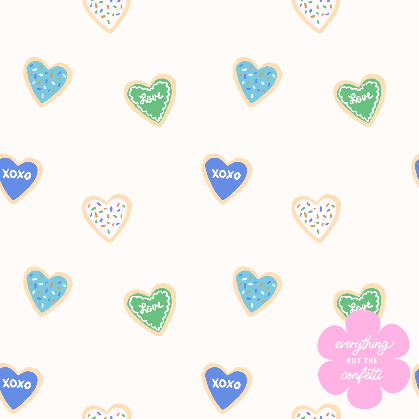 "Valentine's Cookies" (Blue) Seamless Digital Pattern