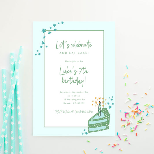 Birthday Cake (Green) DIY Invitation Template