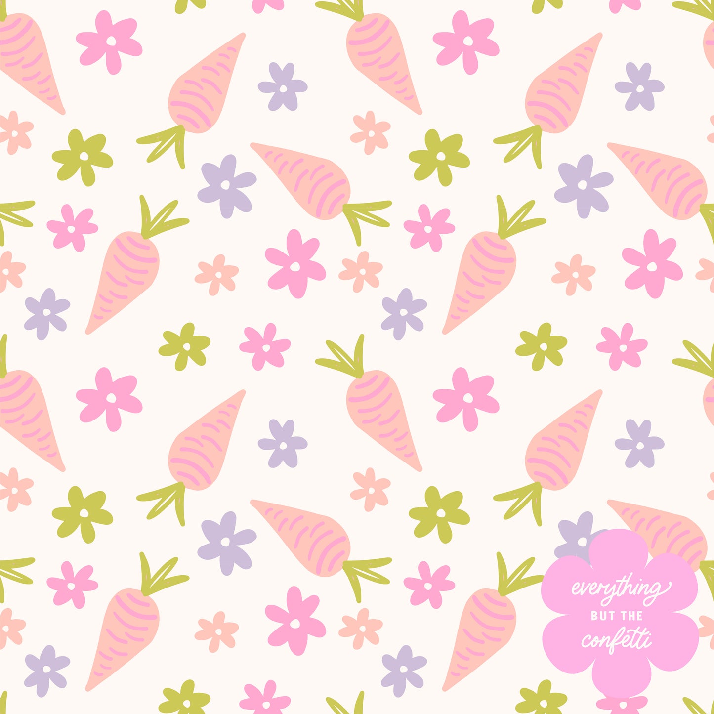 "Carrots and Blooms" Seamless Digital Pattern