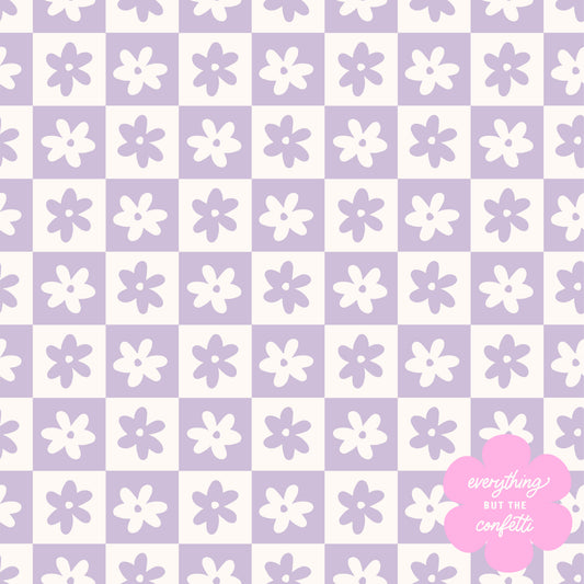 "Ditzy Daisy Check" (Purple) Seamless Digital Pattern