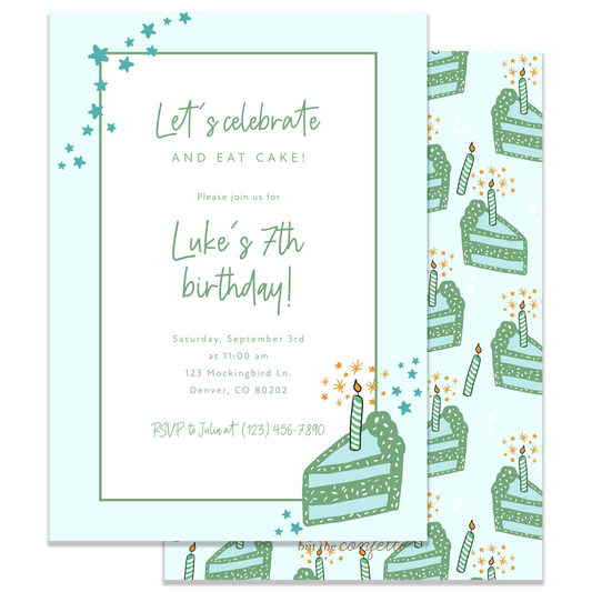 Birthday Cake (Green) DIY Invitation Template