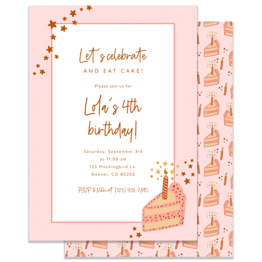 "Birthday Cake" (Pink) DIY Invitation Template