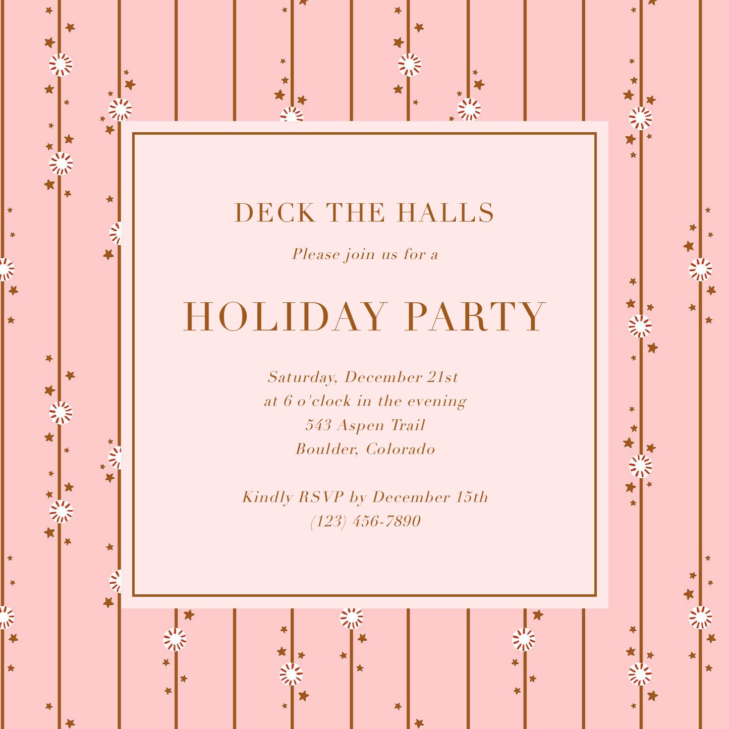 "Holiday Peppermint Stripes" DIY Invitation Template