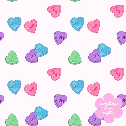 "Watercolor Conversation Hearts Candy" Seamless Digital Pattern